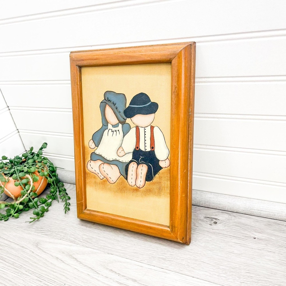 Vintage Still Life Acrylic Painting: Dolls in Wooden Frame, Signed Fenni